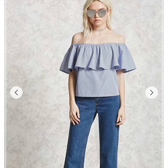 FINAL SALE!!BLUE/WHITE STRIPED OFF-SHOULDER TOP💕 - Picture 3 of 4